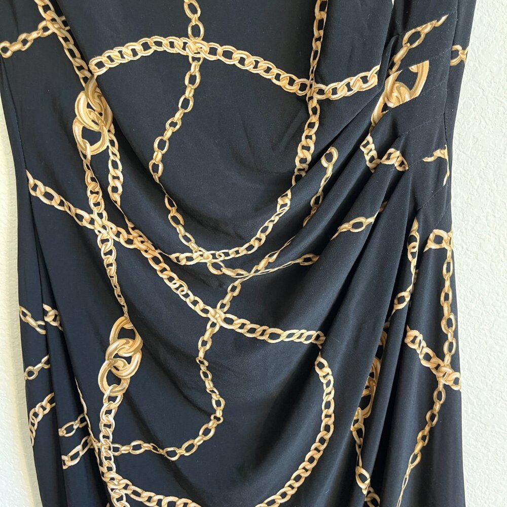 Lauren Ralph Lauren Dress Women sz 6 Black Gold Chain Print Classic Old Money - Picture 5 of 10